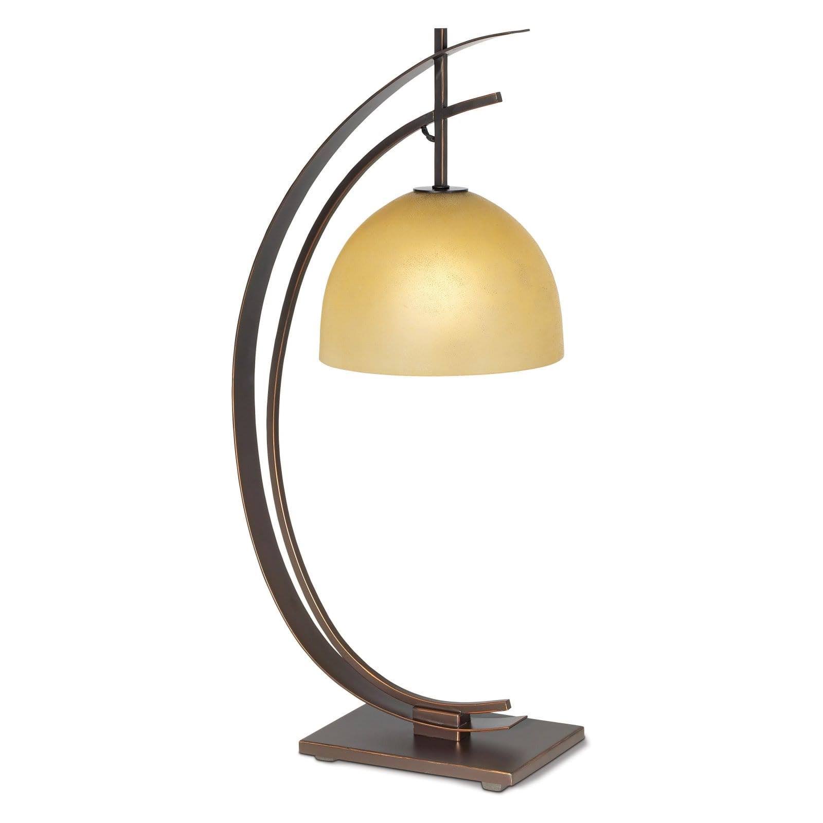 Kathy Ireland Orbit Bronze Curved Table Lamp with Frosted Glass Shade, 75W Compatible, Elegant Asiatic Design