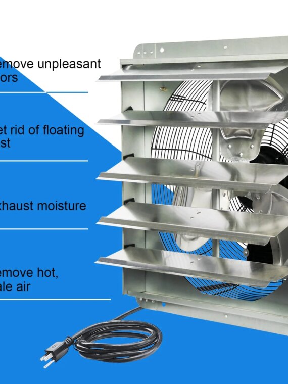 KEN BROWN 20" Shutter Exhaust Fan, Corrosion Resistant, Automatic Shutters, Easy Install, Superior Airflow for Home & Industrial Use