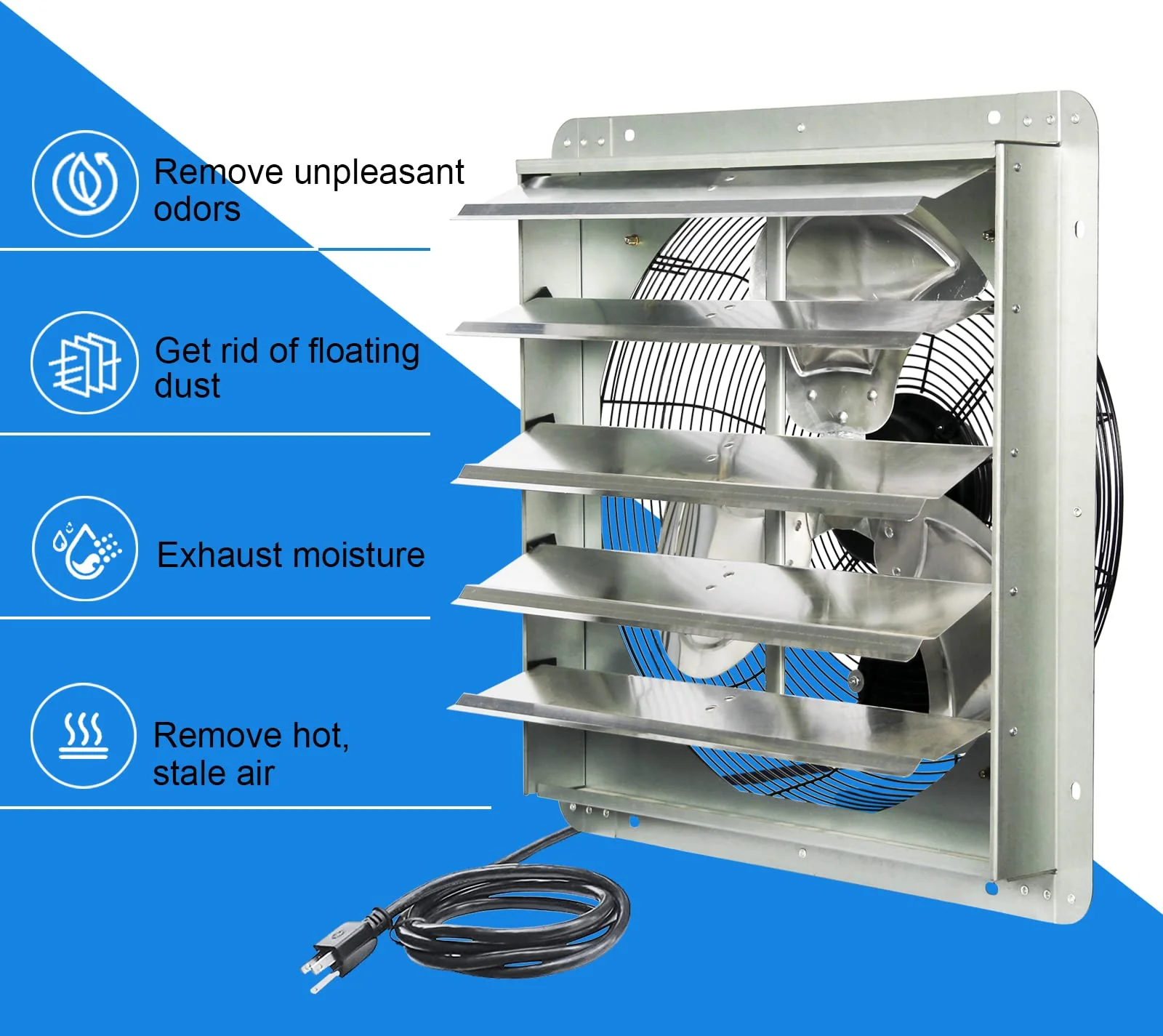 KEN BROWN 20" Shutter Exhaust Fan, Corrosion Resistant, Automatic Shutters, Easy Install, Superior Airflow for Home & Industrial Use