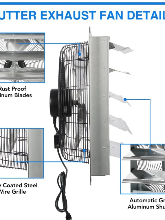 KEN BROWN 20" Shutter Exhaust Fan, Corrosion Resistant, Automatic Shutters, Easy Install, Superior Airflow for Home & Industrial Use