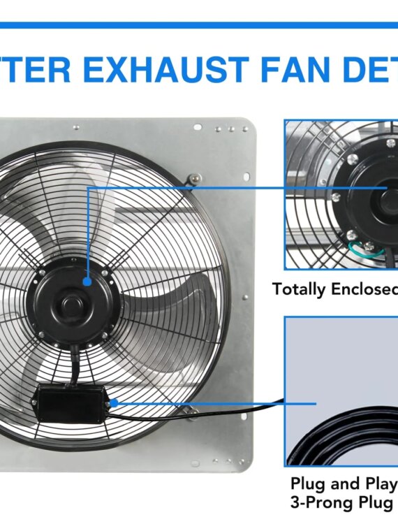 KEN BROWN 20" Shutter Exhaust Fan, Corrosion Resistant, Automatic Shutters, Easy Install, Superior Airflow for Home & Industrial Use