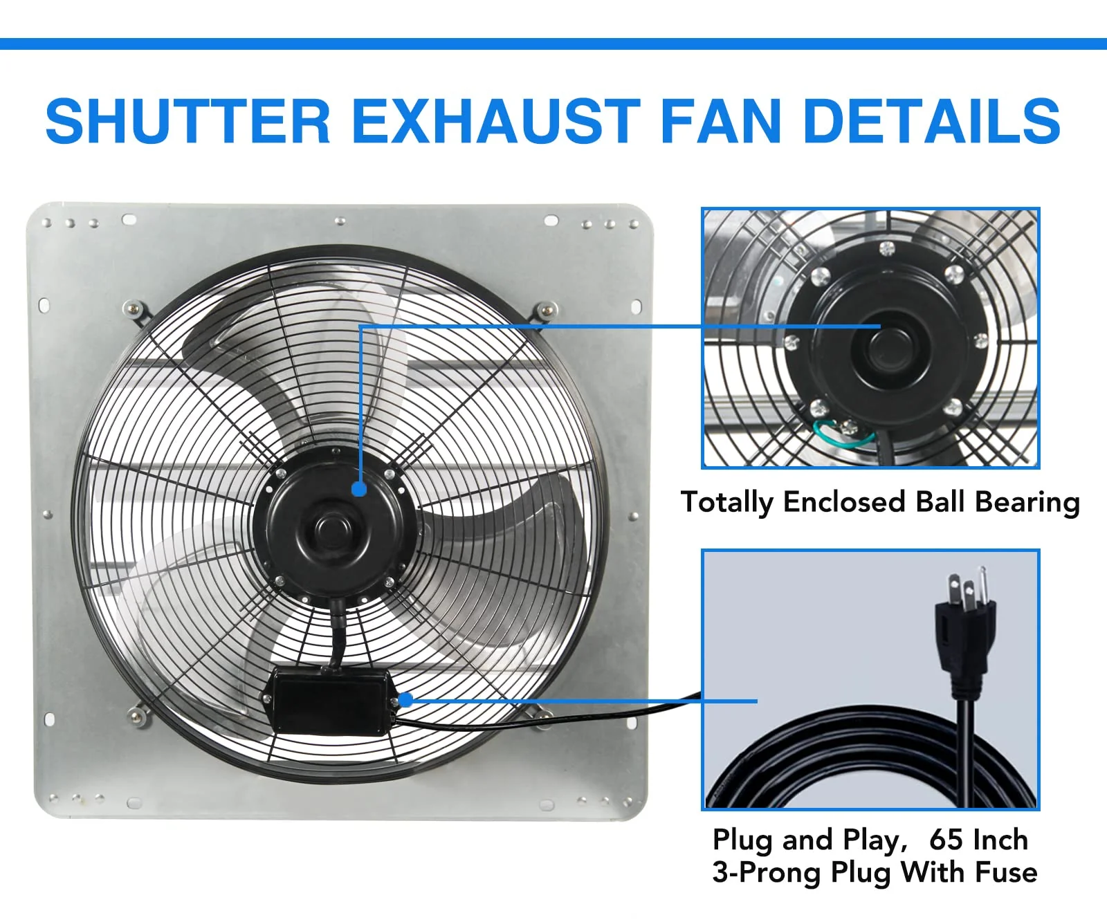 KEN BROWN 20" Shutter Exhaust Fan, Corrosion Resistant, Automatic Shutters, Easy Install, Superior Airflow for Home & Industrial Use