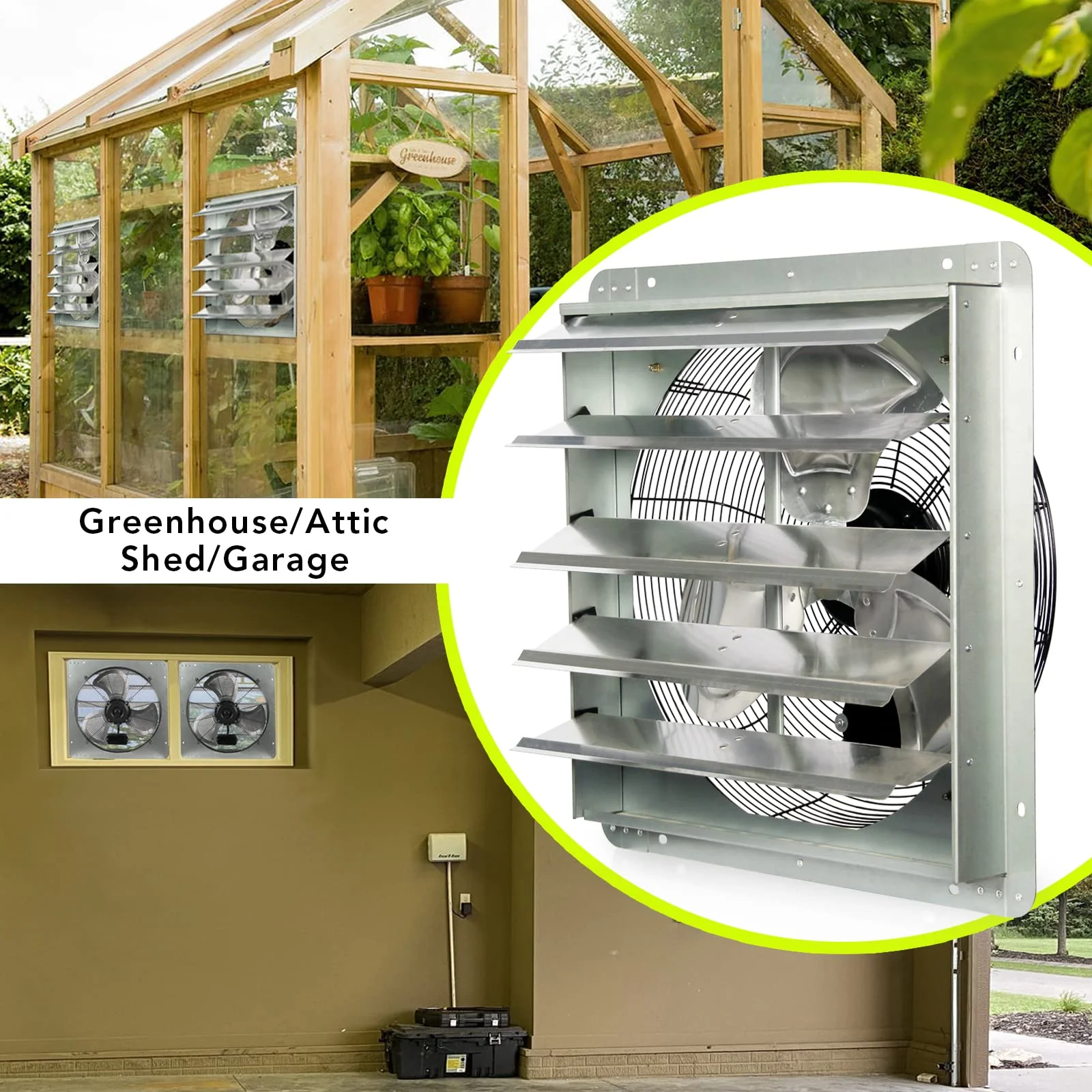 KEN BROWN 20" Shutter Exhaust Fan, Corrosion Resistant, Automatic Shutters, Easy Install, Superior Airflow for Home & Industrial Use