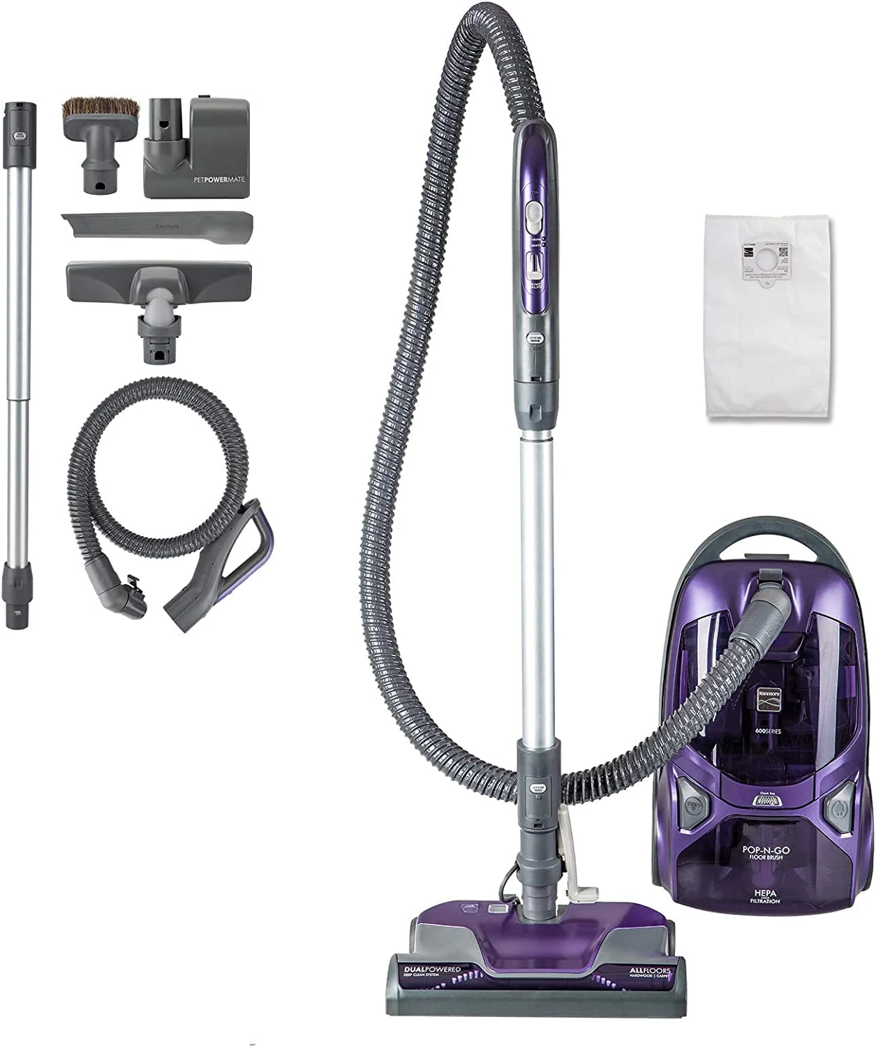 Kenmore 600 Series Lightweight Bagged Canister Vacuum with HEPA Filter & Pet PowerMate
