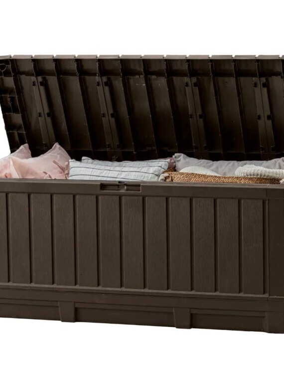 Keter Kentwood 92 Gallon Resin Deck Box - Durable Outdoor Storage & Bench Seat, Lockable Lid