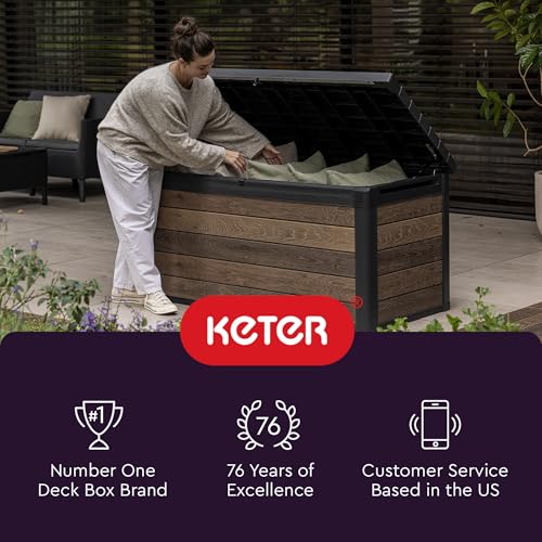 Keter Kentwood 92 Gallon Resin Deck Box, Durable Storage & Bench, Lockable Lid, Easy Assembly