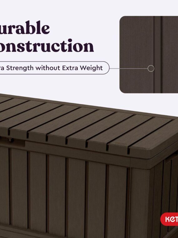 Keter Kentwood 92 Gallon Resin Deck Box, Durable Storage & Bench, Lockable Lid, Easy Assembly
