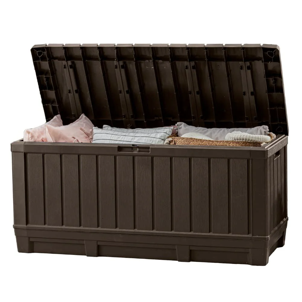 Keter Kentwood 92 Gallon Resin Deck Box, Durable Storage & Bench, Lockable Lid, Easy Assembly