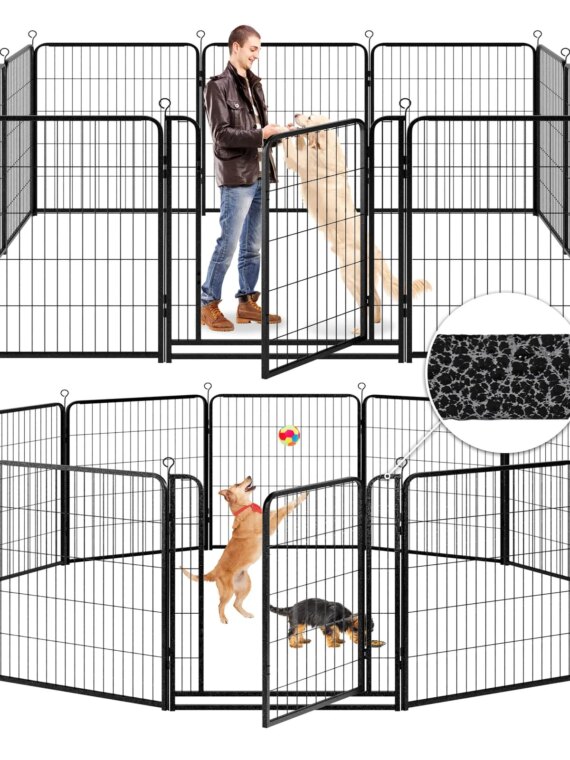 Kfvigoho Extra Wide 12-Panel Dog Playpen, Anti-Rust Metal, Indoor/Outdoor, Portable & Expandable