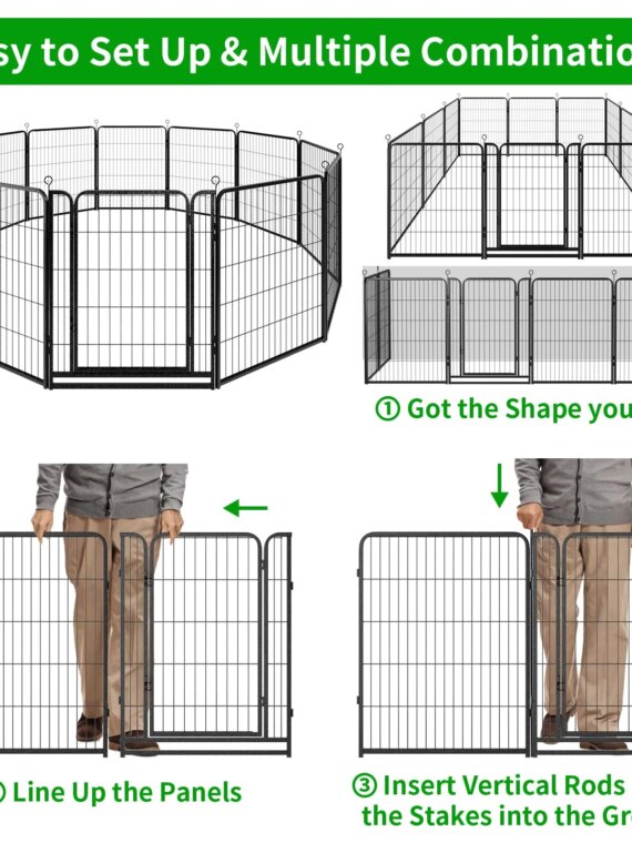 Kfvigoho Extra Wide 12-Panel Dog Playpen, Anti-Rust Metal, Indoor/Outdoor, Portable & Expandable