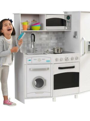 KidKraft Large Wooden Play Kitchen, Lights & Sounds, Icemaker, Phone, White