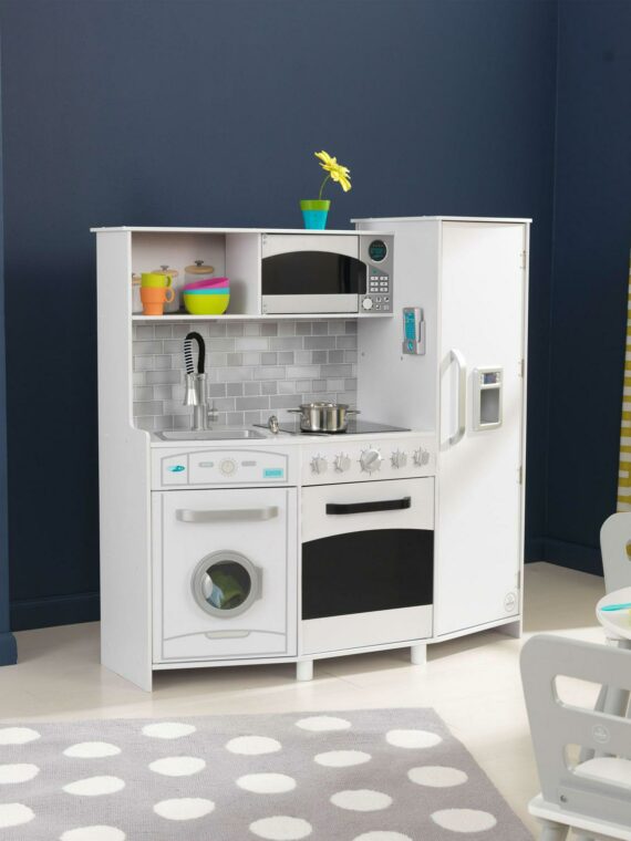 KidKraft Large Wooden Play Kitchen, Lights & Sounds, Icemaker, Phone, White