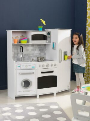 KidKraft Large Wooden Play Kitchen, Lights & Sounds, Icemaker, Phone, White