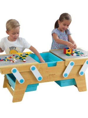 KidKraft Wooden Building Bricks Play N Store Table, Natural, Kids Activity Table with Storage, Includes 200+ Blocks, Safe Design