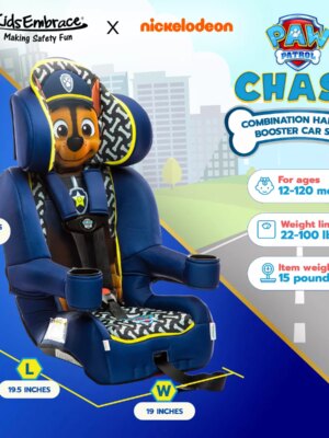 KidsEmbrace Paw Patrol 2-in-1 Harness Booster Car Seat, 5-Point Safety, 22-100 lbs, w/ Cup Holders