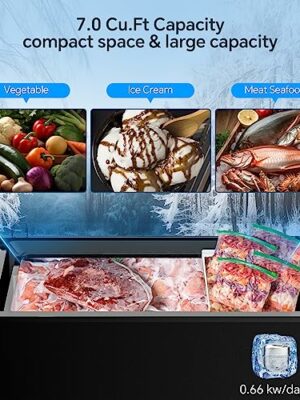 Kismile 7.0 Cubic Feet Chest Freezer, Adjustable Thermostat, Energy Efficient, Quiet Operation, with Removable Basket