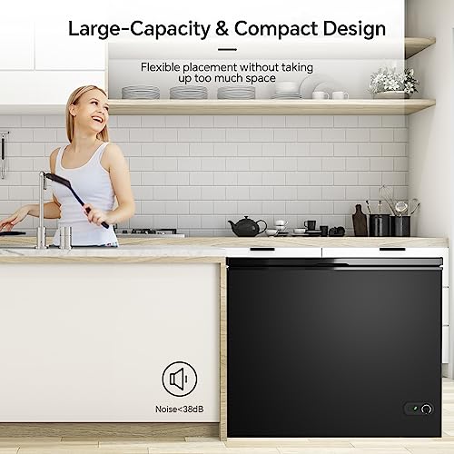 Kismile 7.0 Cubic Feet Chest Freezer, Adjustable Thermostat, Energy Efficient, Quiet Operation, with Removable Basket