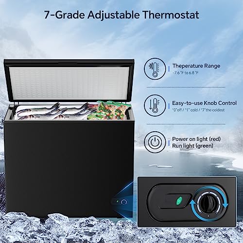 Kismile 7.0 Cubic Feet Chest Freezer, Adjustable Thermostat, Energy Efficient, Quiet Operation, with Removable Basket