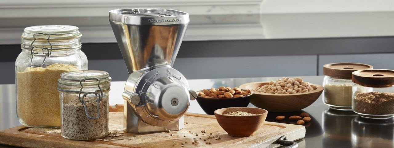 KitchenAid Grain Mill Attachment for Stand Mixers, Adjustable 12 Levels, All Metal, Includes Cleaning Brush