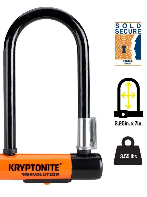 Kryptonite Evolution Mini-7 U-Lock with 4' Cable, 13mm Hardened Steel, Anti-Theft Protection