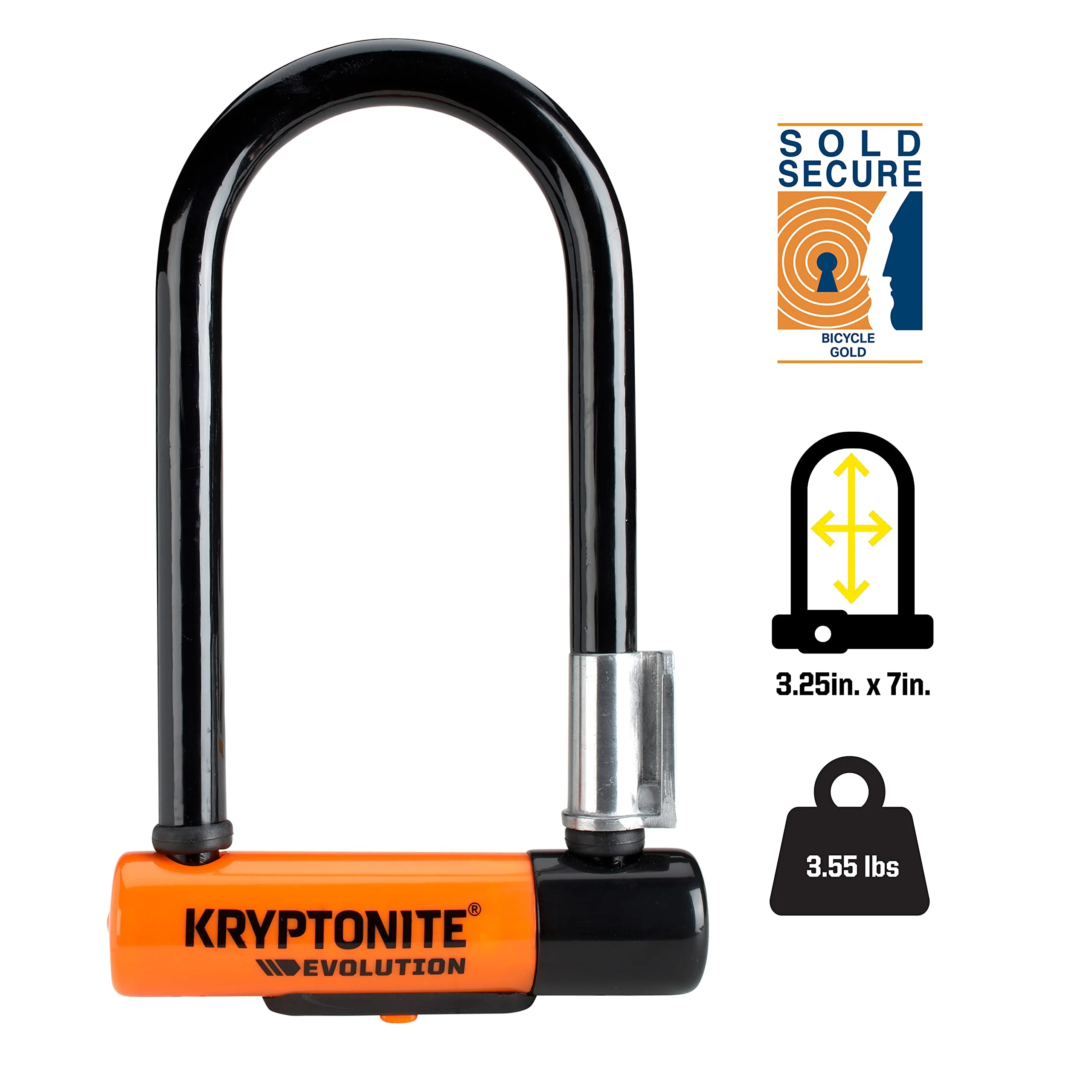 Kryptonite Evolution Mini-7 U-Lock with 4' Cable, 13mm Hardened Steel, Anti-Theft Protection