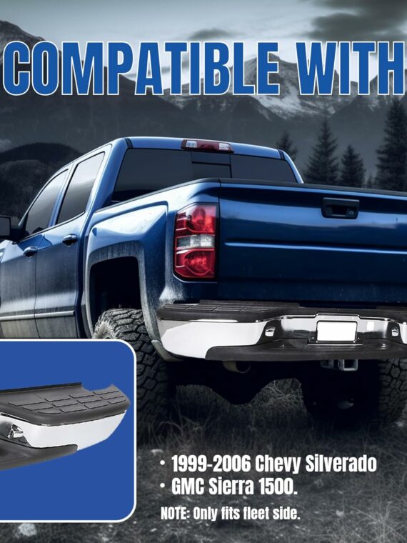 KUAFU Chrome Rear Step Bumper for 1999-2006 Chevy Silverado/GMC Sierra 1500 with License Plate Light