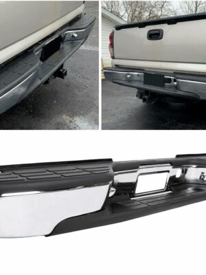 KUAFU Chrome Rear Step Bumper for 1999-2006 Chevy Silverado/GMC Sierra 1500 with License Plate Light