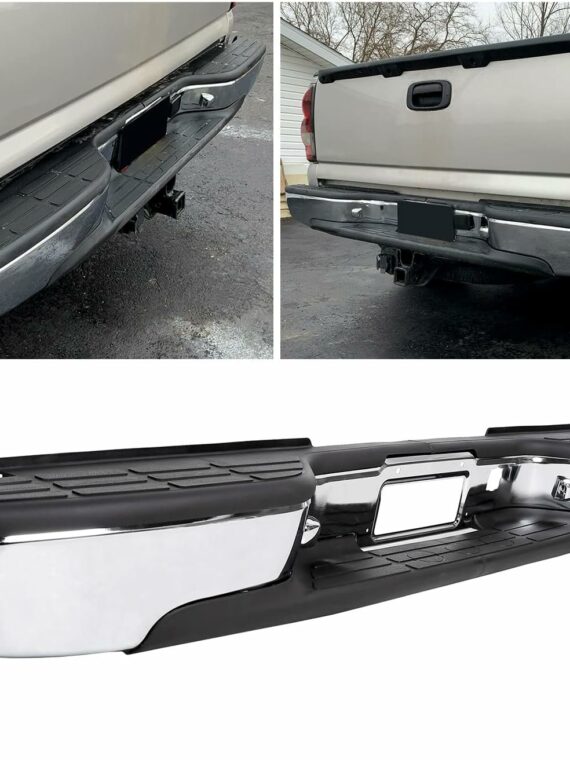 KUAFU Chrome Rear Step Bumper for 1999-2006 Chevy Silverado/GMC Sierra 1500 with License Plate Light
