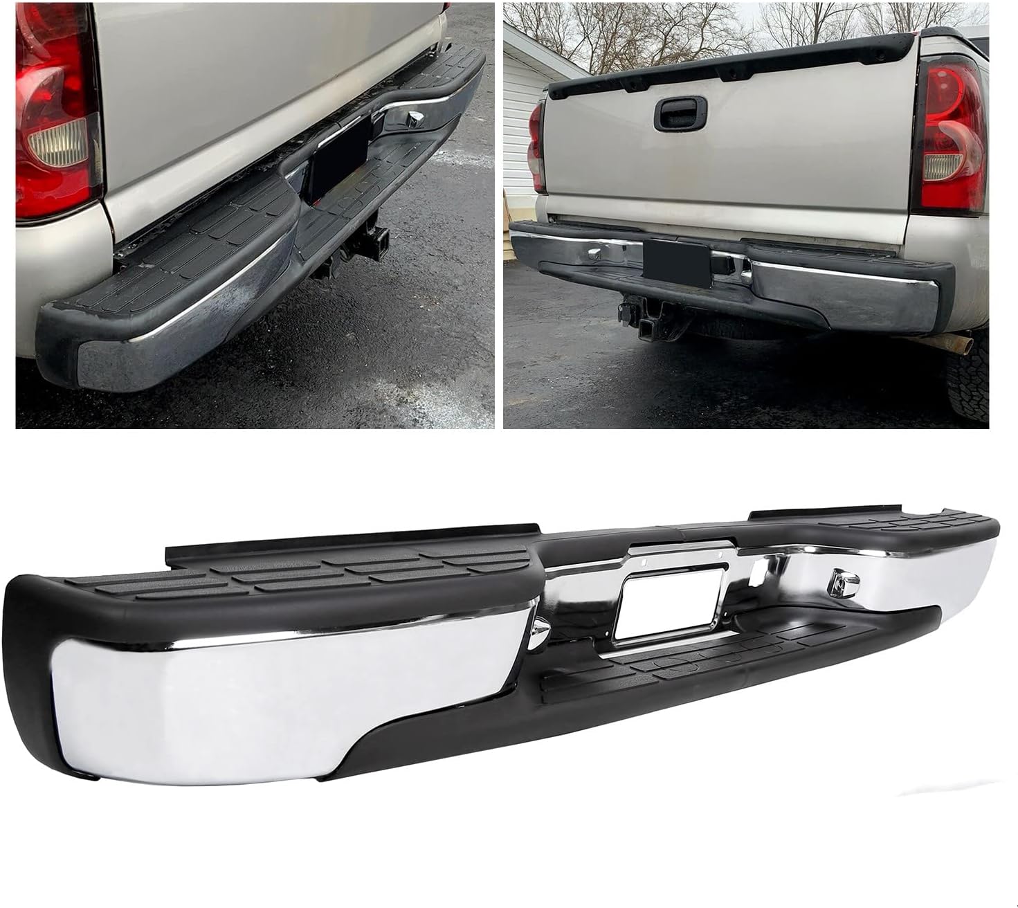 KUAFU Chrome Rear Step Bumper for 1999-2006 Chevy Silverado/GMC Sierra 1500 with License Plate Light