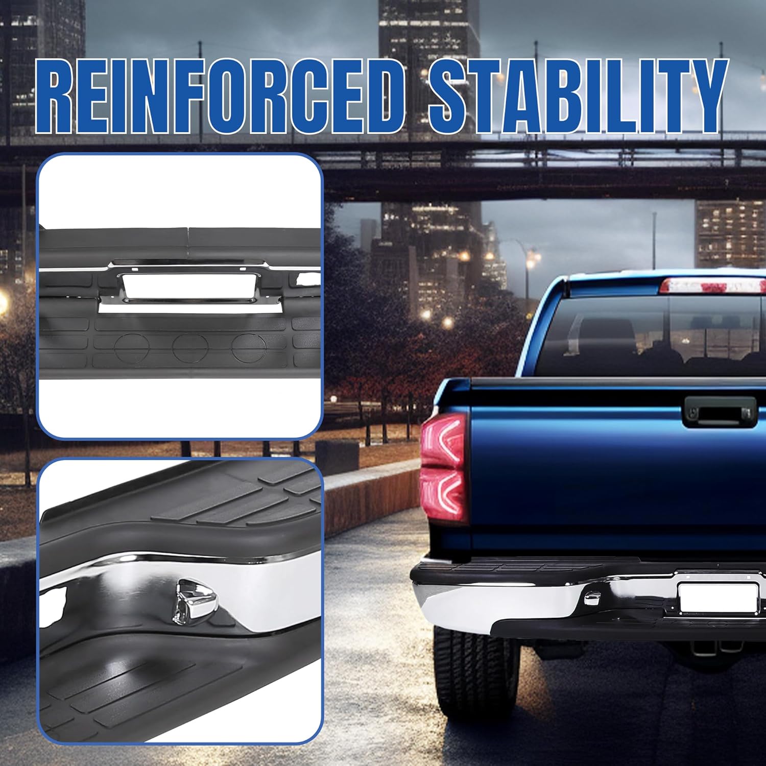 KUAFU Chrome Rear Step Bumper for 1999-2006 Chevy Silverado/GMC Sierra 1500 with License Plate Light