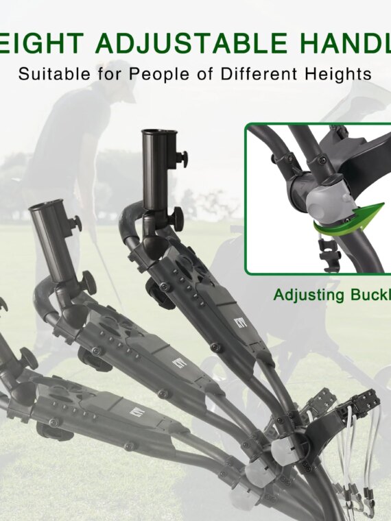 KVV 3-Wheel Foldable Golf Push Cart, Adjustable Handle, Lightweight Aluminum, Ball Bearing Wheels