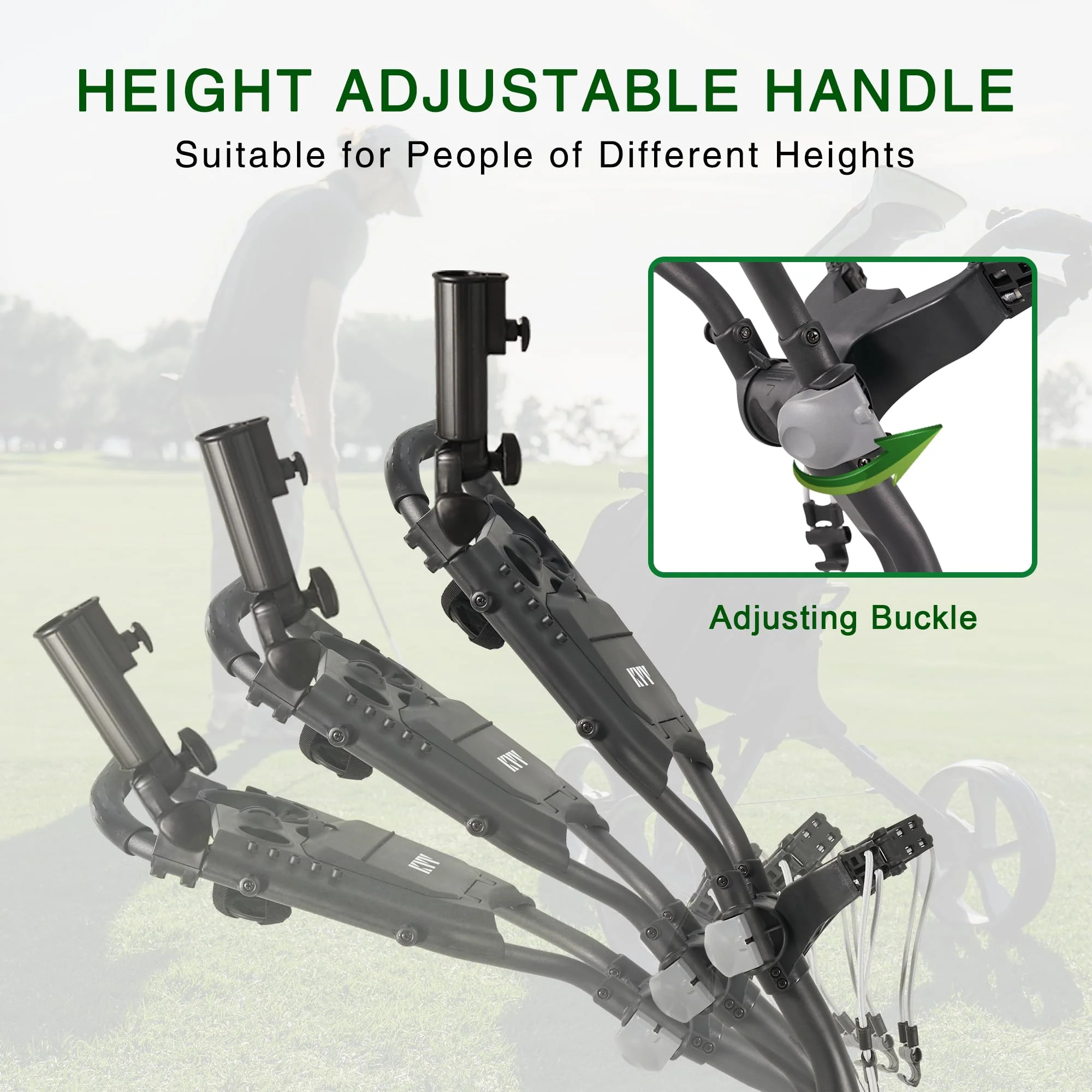 KVV 3-Wheel Foldable Golf Push Cart, Adjustable Handle, Lightweight Aluminum, Ball Bearing Wheels