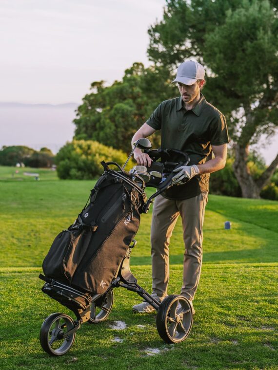 KVV 3-Wheel Foldable Golf Push Cart, Adjustable Handle, Lightweight Aluminum, Ball Bearing Wheels