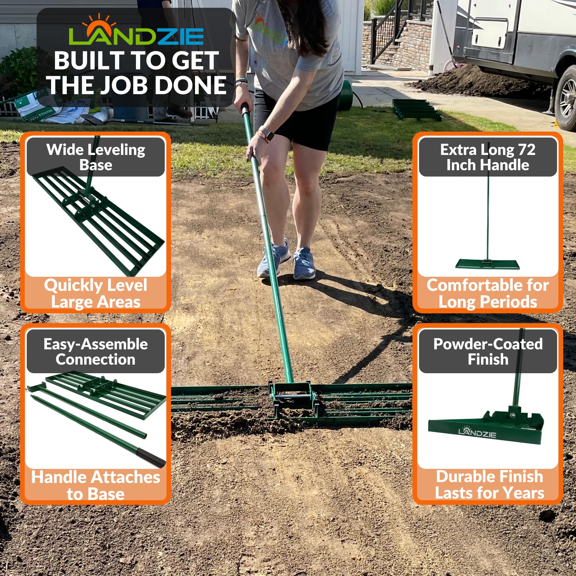 Landzie 36" Steel Lawn Leveling Rake - Durable, Efficient, Easy Assembly