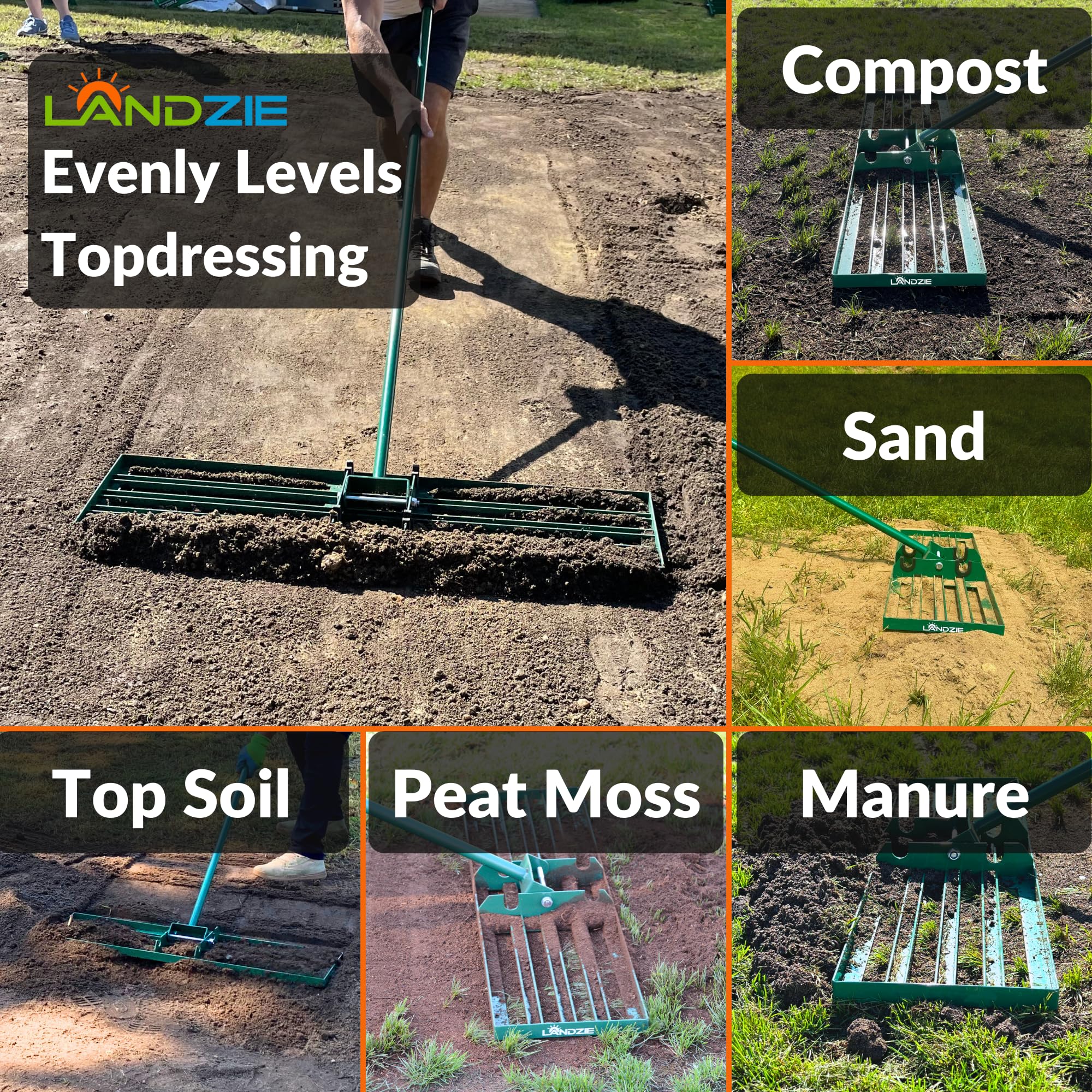 Landzie 36" Steel Lawn Leveling Rake - Durable, Efficient, Easy Assembly