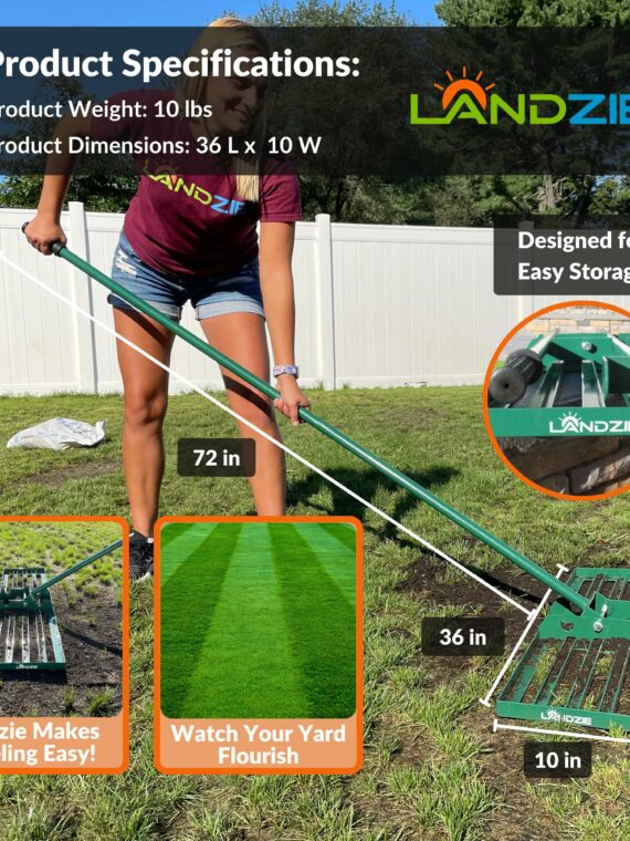 Landzie 36" Steel Lawn Leveling Rake - Durable, Efficient, Easy Assembly
