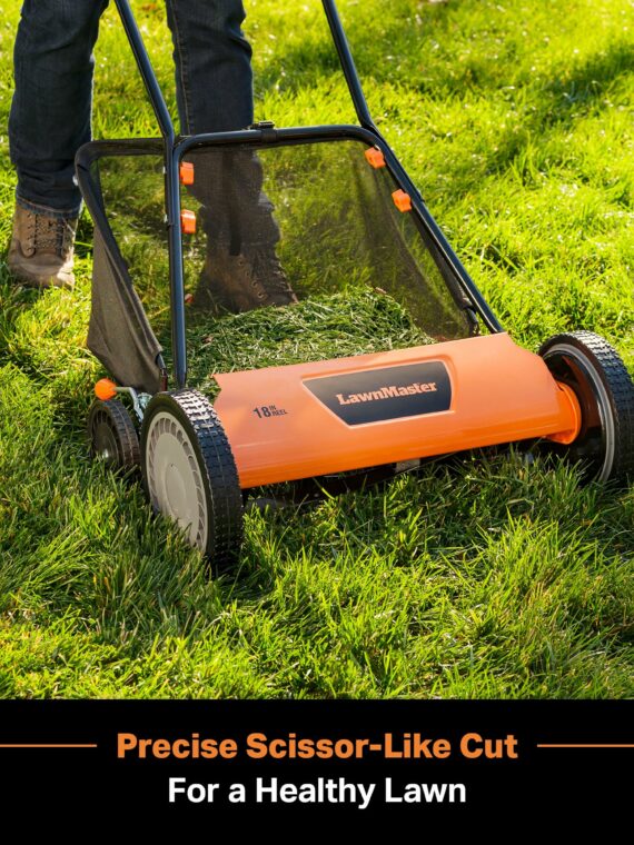 LawnMaster LMRM1801 18-Inch 5-Blade Push Reel Lawn Mower, Adjustable Height, Eco-Friendly