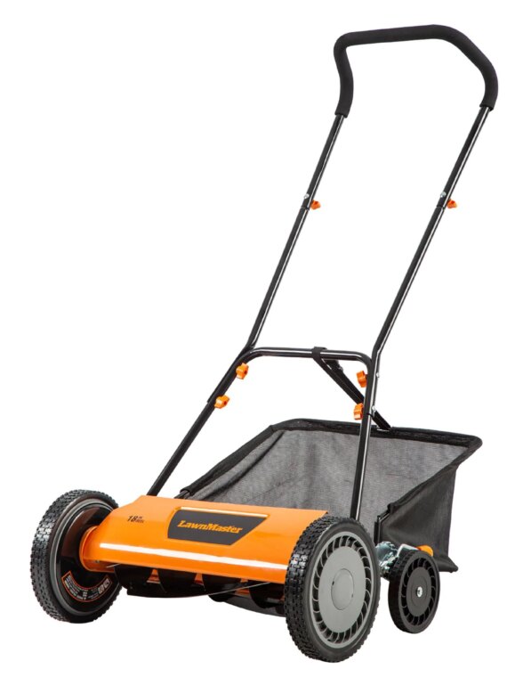 LawnMaster LMRM1801 18-Inch 5-Blade Push Reel Lawn Mower, Adjustable Height, Eco-Friendly