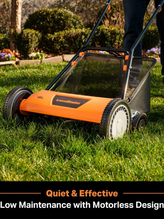 LawnMaster LMRM1801 18-Inch 5-Blade Push Reel Lawn Mower, Adjustable Height, Eco-Friendly