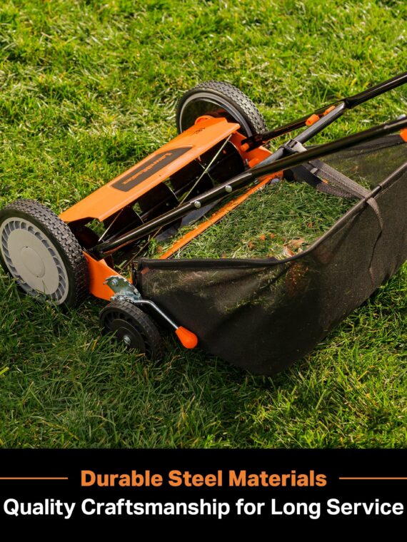 LawnMaster LMRM1801 18-Inch 5-Blade Push Reel Lawn Mower, Adjustable Height, Eco-Friendly