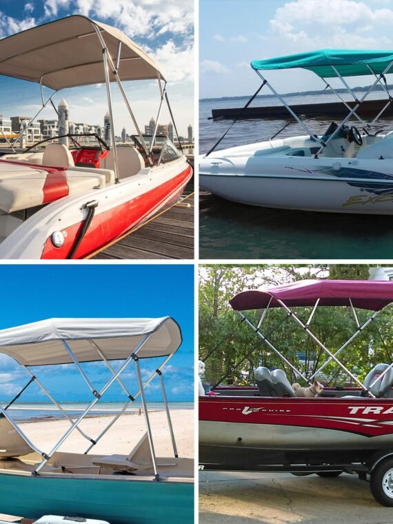 Leader Accessories Bimini Top Boat Cover, 3 Bow, Sand, 6'L x 46"H x 79"-84"W, Marine-Grade Canvas