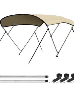 Leader Accessories Bimini Top Boat Cover, 3 Bow, Sand, 6'L x 46"H x 79"-84"W, Marine-Grade Canvas