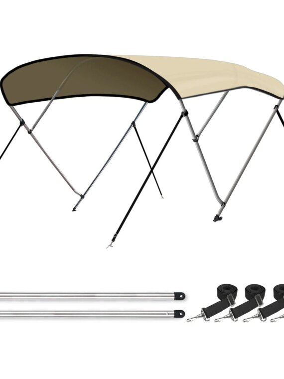 Leader Accessories Bimini Top Boat Cover, 3 Bow, Sand, 6'L x 46"H x 79"-84"W, Marine-Grade Canvas