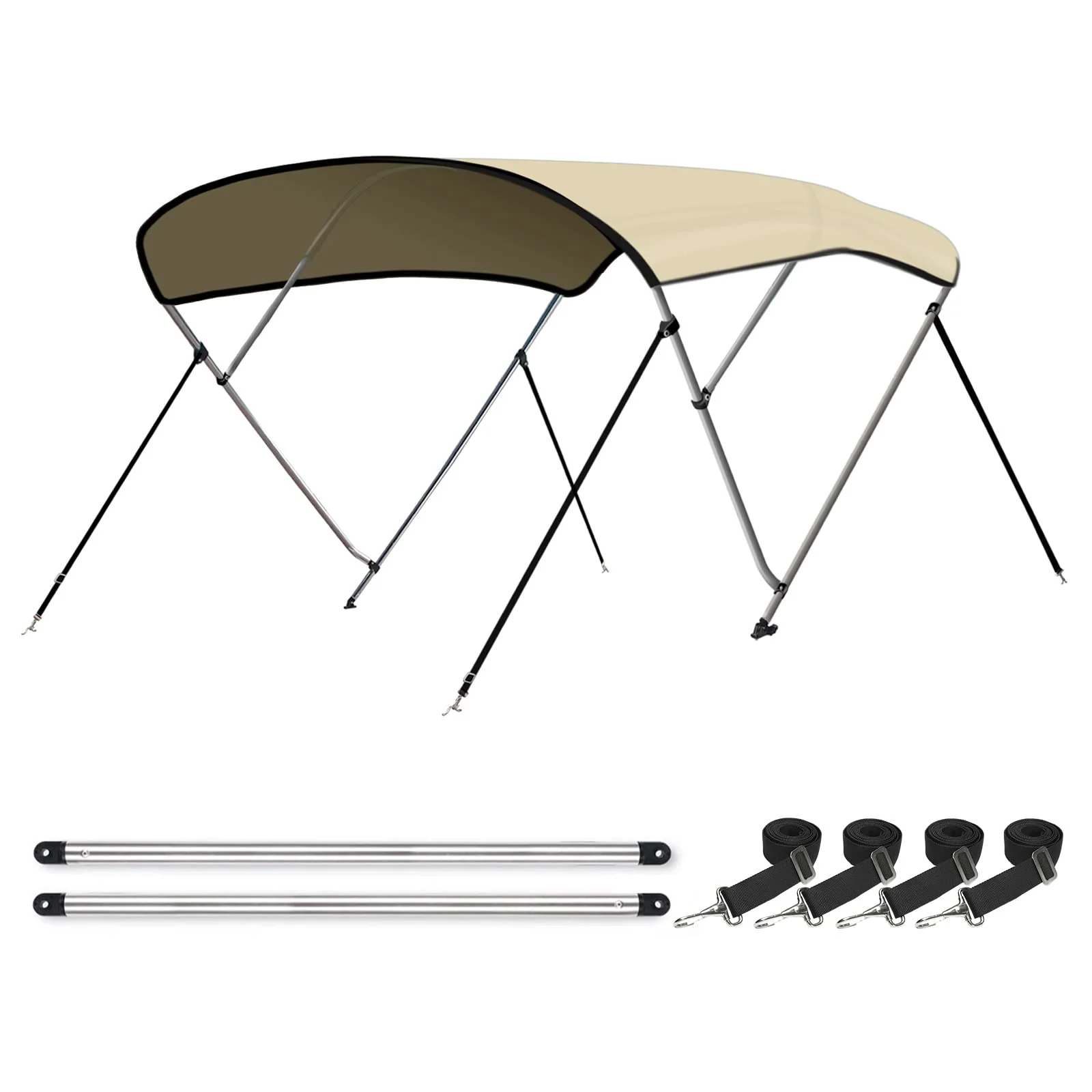 Leader Accessories Bimini Top Boat Cover, 3 Bow, Sand, 6'L x 46"H x 79"-84"W, Marine-Grade Canvas