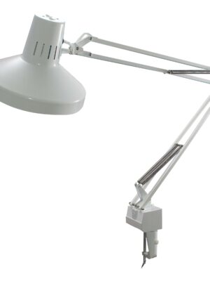Ledu Three-Way Clamp-On Lamp, 40" Reach, White, Includes CFL & Fluorescent Bulbs, Adjustable Swing Arm