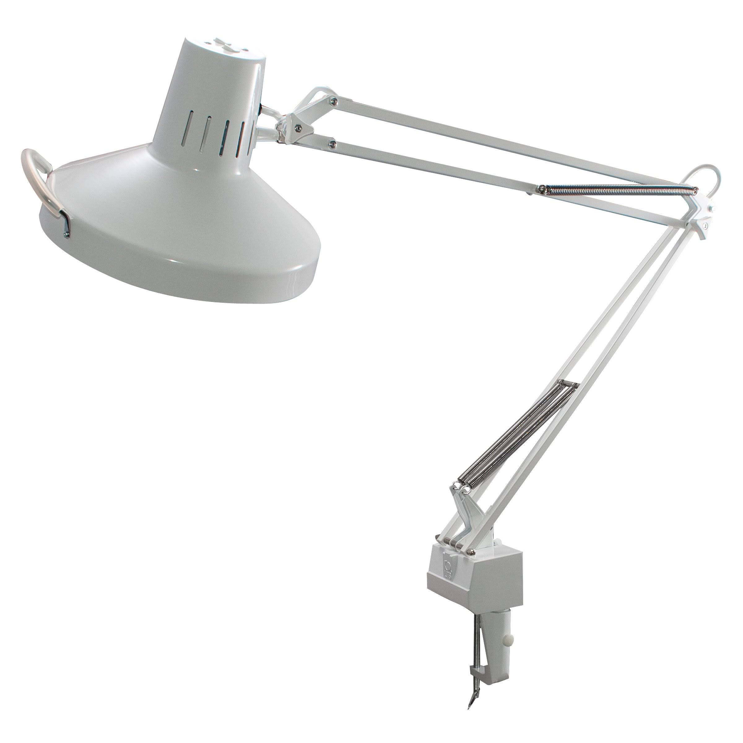 Ledu Three-Way Clamp-On Lamp, 40" Reach, White, Includes CFL & Fluorescent Bulbs, Adjustable Swing Arm