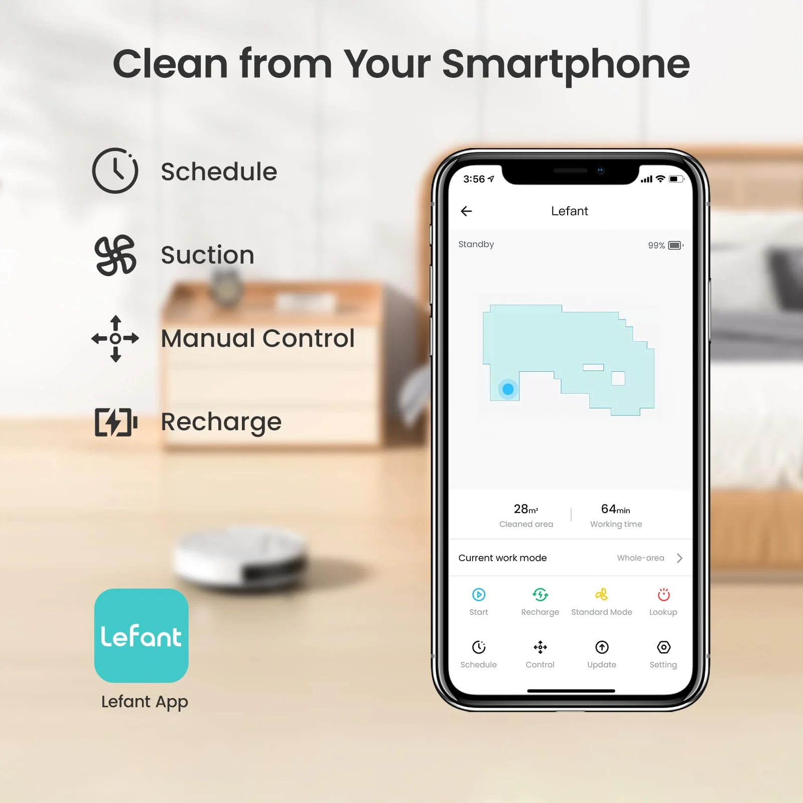 Lefant M210 Robot Vacuum Cleaner - Compact, Powerful Suction, Pet-Friendly, Smart App Control, 120 Min Runtime