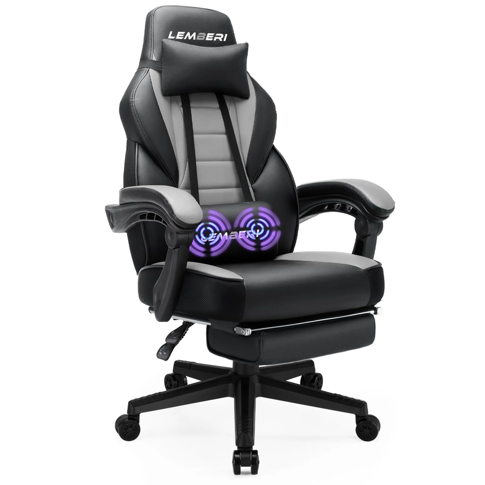 LEMBERI Big & Tall Gaming Chair, Ergonomic High Back, Lumbar Support, 400lbs Capacity, PU Leather, Adjustable Recline, Footrest, Black