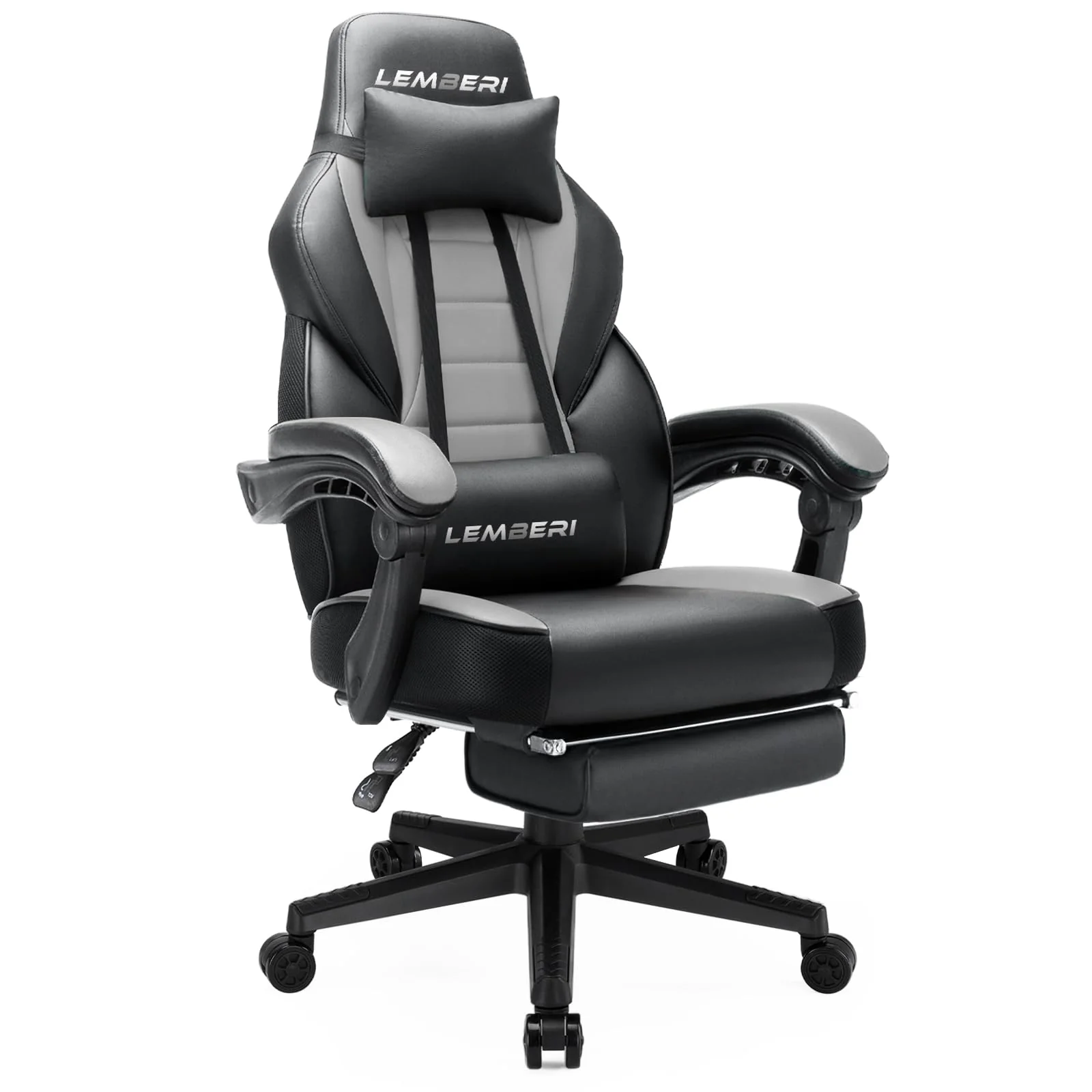 LEMBERI Big & Tall Gaming Chair, Ergonomic High Back, Lumbar Support, 400lbs Capacity, PU Leather, Adjustable Recline, Footrest, Black