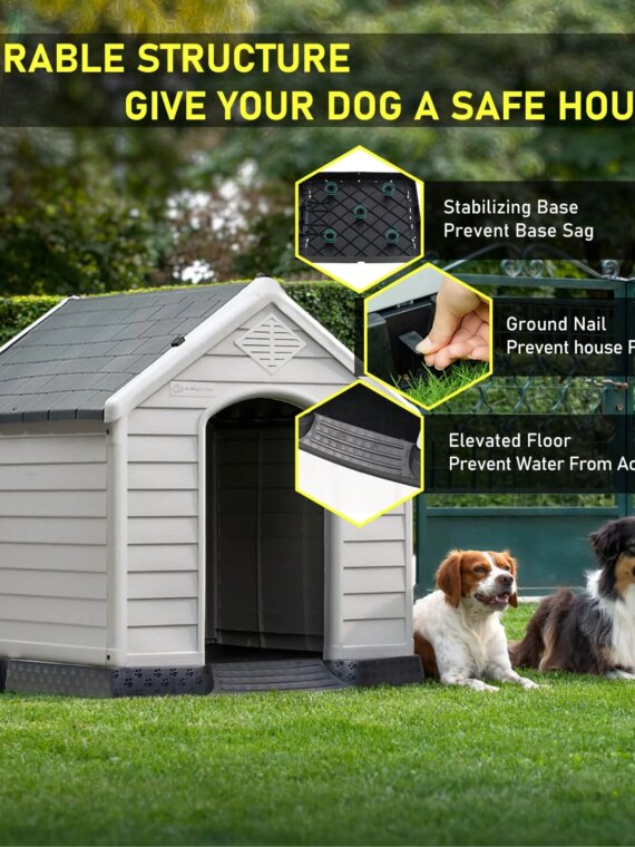 LEMBERI Outdoor Waterproof Plastic Dog House - Durable, Ventilated, Easy Assembly, Weatherproof Shelter